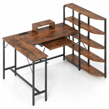 Computer Desk, Corner, With 5-Tier Shelf, 160 × 108 × 109.5 cm