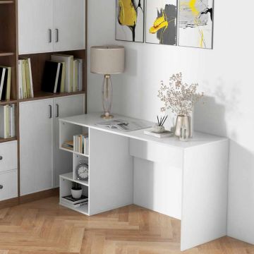 Computer desk, with cube-shaped shelves, White, 140 × 75 × 50 cm