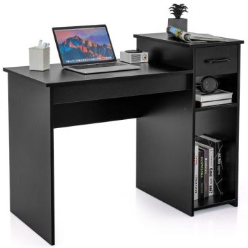 Computer desk, With drawer and shelves, Black, 102 × 82 × 50 cm