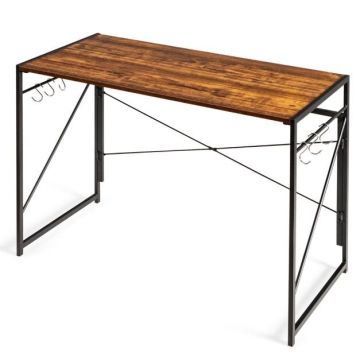 Computer desk, foldable, 6 hooks, brown, 100.33 × 49.53 × 74.93 cm