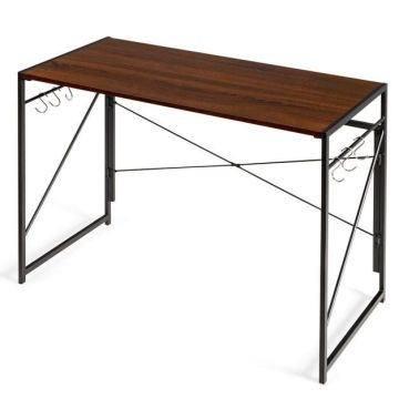 Computer desk, foldable, 6 hooks, brown, 100.33 × 49.53 × 74.93 cm