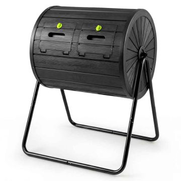 Compost drum, 2 chambers, 142 l, Black, 70 × 92 × 63 cm