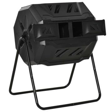 Kompostikast, 2 kambrit, 160 l, Must, 71 × 96 × 64 cm