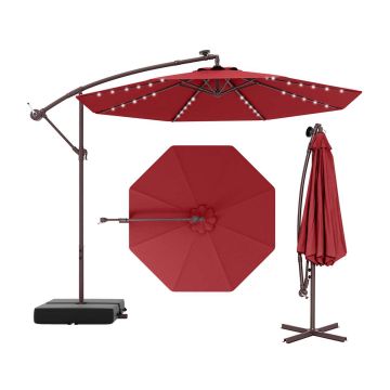Cantilever patio umbrella, 32 LED lights, Red, 300 × 300 × 250 cm
