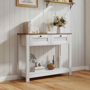 Console table, 2 drawers, Natural/white, 106 × 30 × 81 cm