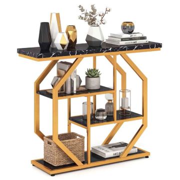 Console Table, 4-Tier, 3 Open Shelves, 39.5 × 12 × 32 in