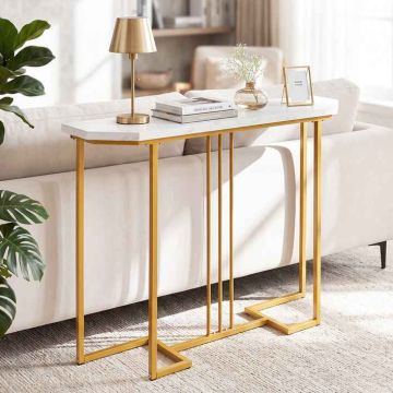 Console table, White/gold, 110 × 91 × 30 cm
