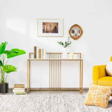 Console table, White/gold, 120 × 88 × 32.5 cm