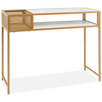 Console table with artificial marble top, 110x40x90, white/gold
