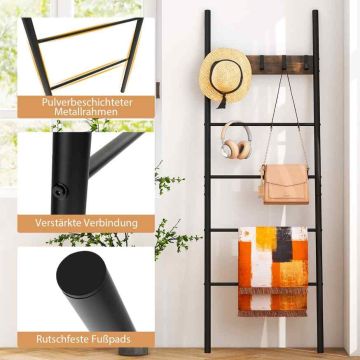 Ladder shelf, 5 steps, 5 hooks, 60 × 179 × 3.2 cm