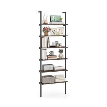 Ladder shelf, 6 levels, wall-mounted, metal frame, brown