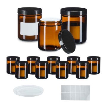 Косметические баночки Relaxdays, 12 шт., 50 мл, коричневый/чёрный, 9 × 7 × 7 см