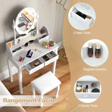 Vanity table, 10 LED lights, 4 drawers, 75 × 145 × 40 cm