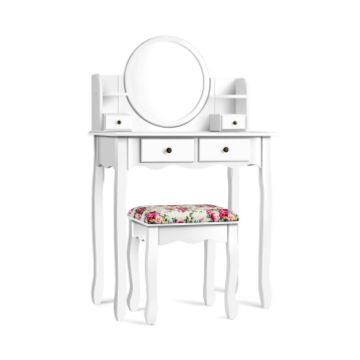 Vanity table, 4 drawers and stool, 74.93 × 121.92 × 40.64 cm