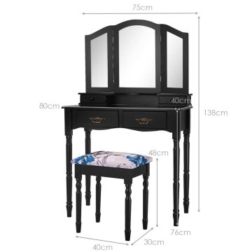 Various-size dressing table, 4 drawers, stool, 80 × 40 × 137 cm
