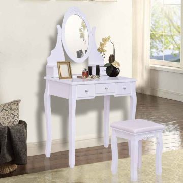 Vanity table, 5 drawers, White, 79.5 × 142 × 39.9 cm