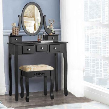 Vanity table, 5 drawers and stool, 80.01 × 135.89 × 40.64 cm