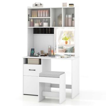 Vacuum table with LED mirror, With seat, 100 × 170 × 50 cm