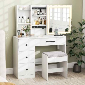 Vacuum table with sliding LED mirror, With seat, 96 × 135 × 40 cm