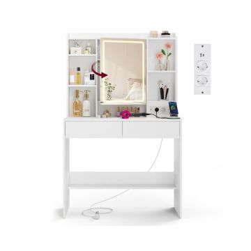Tualettlaud VASAGLE, LED-valgustus, 2 sahtlit, Valge, 40 × 145 × 90 cm