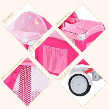 Baby Travel Cot, 4 in 1, Pink, 124 × 65 × 121 cm