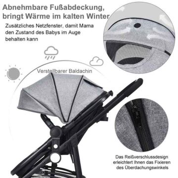 Baby Stroller, 2 in 1, Grey, 94 × 56 × 101 cm