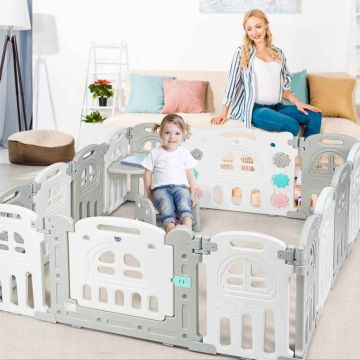 Baby Playpen, with Table and Seat, 59 × 59 × 23.5 inches