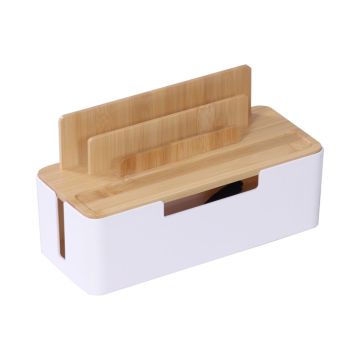 Kaablikarp Relaxdays, 6 pesa, Valge/tamme, 30 × 16 × 13 cm
