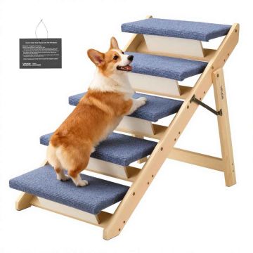 Lemmiklooma trepp VEVOR ZD-25DOG07, 5 astet, kokkupandav, 78 × 66 × 47 cm