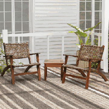 Outdoor furniture set, 2 armchairs and a table, Brown