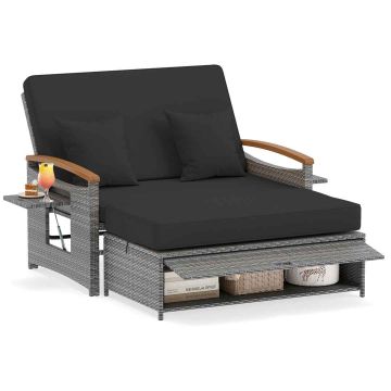 Outdoor furniture set, 2-seater, 4-in-1 pouf, 2 tables, 164/119 × 72–111 × 54.5–88 cm