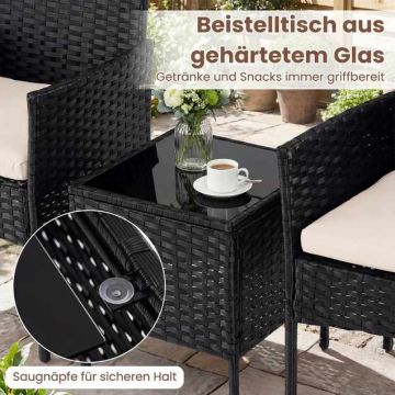 Outdoor furniture set, 3-piece, 2 chairs and table, Black/sand