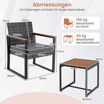 Outdoor furniture set, 3 pieces, 2 chairs and table, Grey