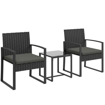 Õuemööblikomplekt, 3 osa, 2 tooli, Must/hall, 55 × 76 × 58 cm