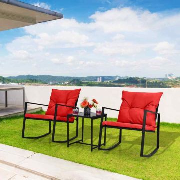 Outdoor furniture set, 3-piece, 2-seater, Black/blue