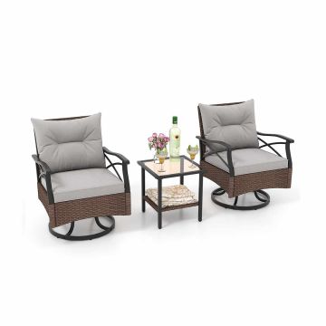 Outdoor furniture set, 3 pieces, 2 chairs, Brown/grey, 75 × 65 × 84 cm