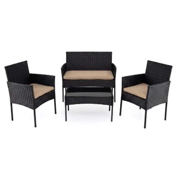 Outdoor furniture set, 4 pieces, armchair, 2 chairs and table