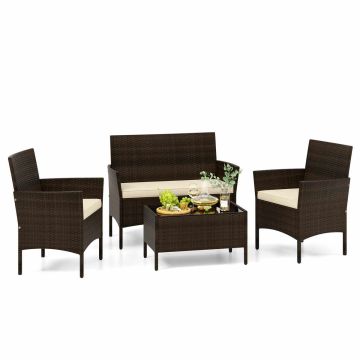 Outdoor furniture set, 4 pieces, Brown, 71.12 × 40.64 × 40.64 cm