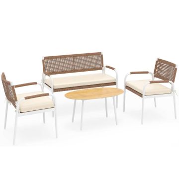 Outdoor furniture set, 4 pieces, Brown/white