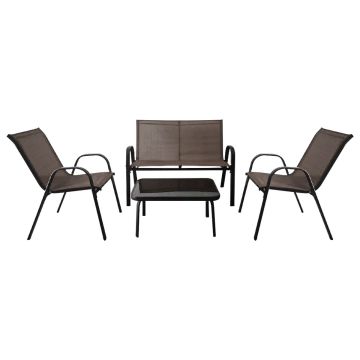 Outdoor furniture set, 4 pieces, sofa, 2 armchairs and table, Brown