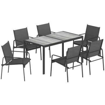 Õuemööblikomplekt, 7-osaline, Must/hall, 150 × 80 × 74 cm
