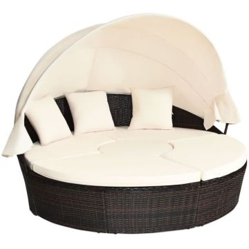 Outdoor furniture set, sun lounger, 2 chairs and table, black/beige, 192 × 146 × 177 cm