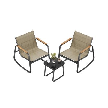 SONGMICS GGF0027B01 Outdoor Furniture Set, 2 Rocking Chairs and Table, Brown