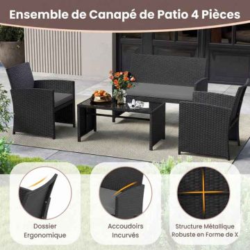 Outdoor furniture set, with two-seater sofa and 2 armchairs, Grey