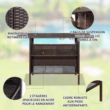 Outdoor bar table, with 2 shelves, Brown, 139.9 × 47 × 92 cm