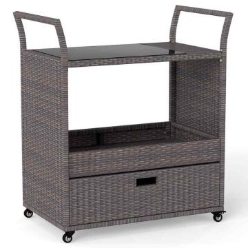 Outdoor Bar Cart, 4 Casters, 2 with Lock, 33.5 × 18.5 × 36 inches