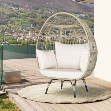 Outdoor armchair, egg-shaped, brown, 110 × 145 × 82 cm