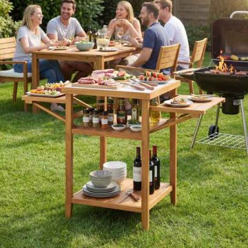 Outdoor grill table, 2 shelves, 124.46 × 88.9 × 60.96 cm