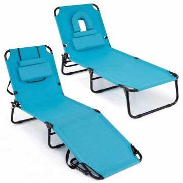 Outdoor lounger, 3 removable pillows, Blue, 166.4–194.3 × 63.5 × 33–85.1 cm