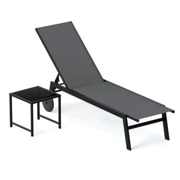Outdoor lounger with side table, 2-piece, Grey, 190–150.5 × 59 × 33.5–99 cm